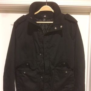 H&M Black Military Style Bomber Jacket Size 40
